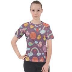 Cute Seamless Pattern With Doodle Birds Balloons Women s Sport Raglan Tee