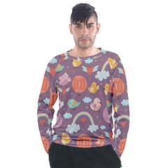 Cute Seamless Pattern With Doodle Birds Balloons Men s Long Sleeve Raglan Tee