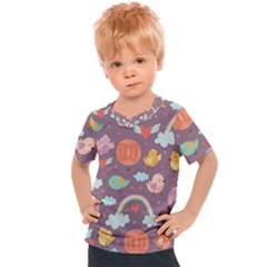 Cute Seamless Pattern With Doodle Birds Balloons Kids  Sports Tee