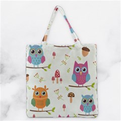 Forest Seamless Pattern With Cute Owls Grocery Tote Bag by Vaneshart