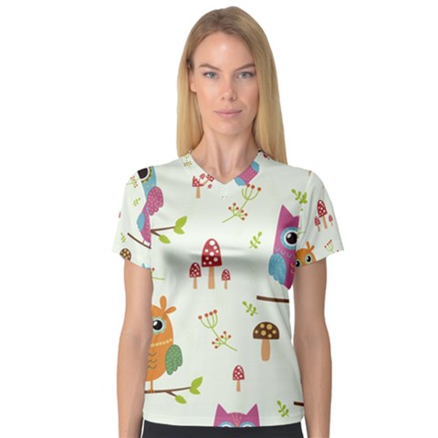 Forest Seamless Pattern With Cute Owls V-neck Sport Mesh Tee by Vaneshart