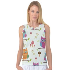 Forest Seamless Pattern With Cute Owls Women s Basketball Tank Top by Vaneshart