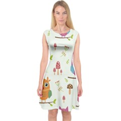 Forest Seamless Pattern With Cute Owls Capsleeve Midi Dress by Vaneshart