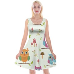 Forest Seamless Pattern With Cute Owls Reversible Velvet Sleeveless Dress by Vaneshart