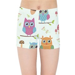 Forest Seamless Pattern With Cute Owls Kids  Sports Shorts by Vaneshart