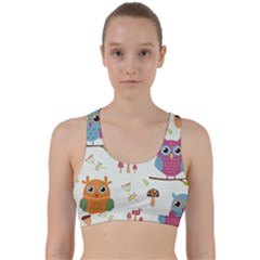 Forest Seamless Pattern With Cute Owls Back Weave Sports Bra by Vaneshart