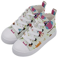 Forest Seamless Pattern With Cute Owls Kids  Mid-top Canvas Sneakers by Vaneshart