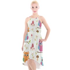 Forest Seamless Pattern With Cute Owls High-low Halter Chiffon Dress  by Vaneshart