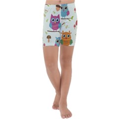 Forest Seamless Pattern With Cute Owls Kids  Lightweight Velour Capri Yoga Leggings by Vaneshart