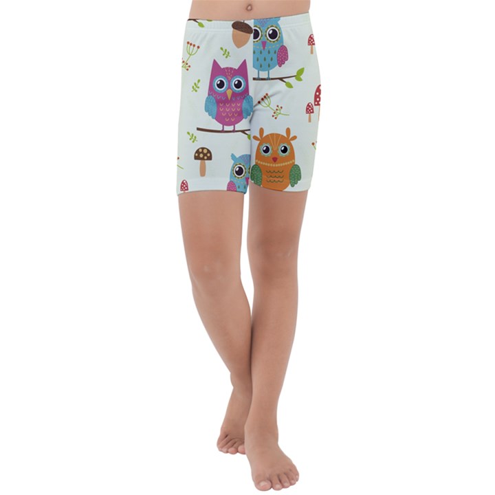 Forest Seamless Pattern With Cute Owls Kids  Lightweight Velour Capri Yoga Leggings