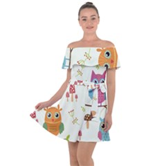 Forest Seamless Pattern With Cute Owls Off Shoulder Velour Dress by Vaneshart