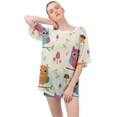 Forest Seamless Pattern With Cute Owls Oversized Chiffon Top by Vaneshart