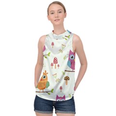 Forest Seamless Pattern With Cute Owls High Neck Satin Top by Vaneshart