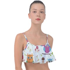 Forest Seamless Pattern With Cute Owls Frill Bikini Top