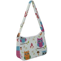 Forest Seamless Pattern With Cute Owls Zip Up Shoulder Bag