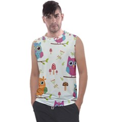 Forest Seamless Pattern With Cute Owls Men s Regular Tank Top