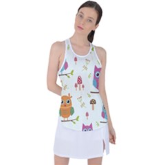 Forest Seamless Pattern With Cute Owls Racer Back Mesh Tank Top