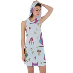 Forest Seamless Pattern With Cute Owls Racer Back Hoodie Dress