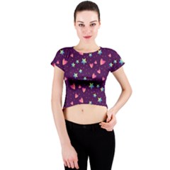 Colorful Stars Hearts Seamless Vector Pattern Crew Neck Crop Top by Vaneshart