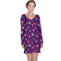 Colorful Stars Hearts Seamless Vector Pattern Long Sleeve Nightdress by Vaneshart