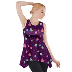 Colorful Stars Hearts Seamless Vector Pattern Side Drop Tank Tunic by Vaneshart