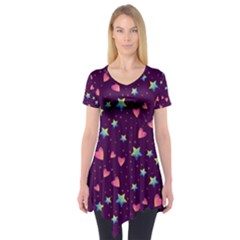 Colorful Stars Hearts Seamless Vector Pattern Short Sleeve Tunic  by Vaneshart