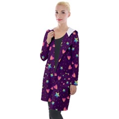 Colorful Stars Hearts Seamless Vector Pattern Hooded Pocket Cardigan by Vaneshart