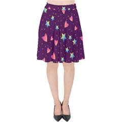 Colorful Stars Hearts Seamless Vector Pattern Velvet High Waist Skirt by Vaneshart