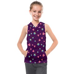 Colorful Stars Hearts Seamless Vector Pattern Kids  Sleeveless Hoodie by Vaneshart