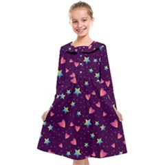 Colorful Stars Hearts Seamless Vector Pattern Kids  Midi Sailor Dress by Vaneshart