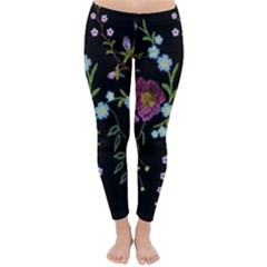 Embroidery Trend Floral Pattern Small Branches Herb Rose Classic Winter Leggings by Vaneshart