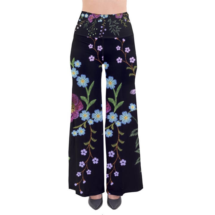 Embroidery Trend Floral Pattern Small Branches Herb Rose So Vintage Palazzo Pants