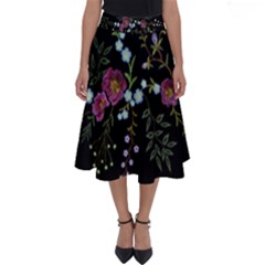 Embroidery Trend Floral Pattern Small Branches Herb Rose Perfect Length Midi Skirt by Vaneshart