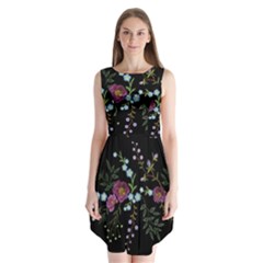 Embroidery Trend Floral Pattern Small Branches Herb Rose Sleeveless Chiffon Dress   by Vaneshart