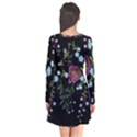 Embroidery Trend Floral Pattern Small Branches Herb Rose Long Sleeve V-neck Flare Dress View2