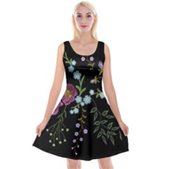 Embroidery Trend Floral Pattern Small Branches Herb Rose Reversible Velvet Sleeveless Dress by Vaneshart