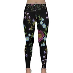 Embroidery Trend Floral Pattern Small Branches Herb Rose Lightweight Velour Classic Yoga Leggings by Vaneshart