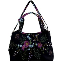 Embroidery Trend Floral Pattern Small Branches Herb Rose Double Compartment Shoulder Bag by Vaneshart