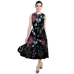 Embroidery Trend Floral Pattern Small Branches Herb Rose Round Neck Boho Dress by Vaneshart