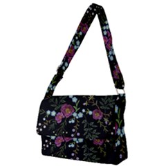 Embroidery Trend Floral Pattern Small Branches Herb Rose Full Print Messenger Bag (l)