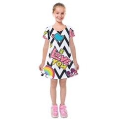 Vector Romantic Love Seamless Pattern Kids  Short Sleeve Velvet Dress