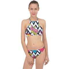 Vector Romantic Love Seamless Pattern Racer Front Bikini Set by Vaneshart