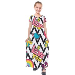 Vector Romantic Love Seamless Pattern Kids  Short Sleeve Maxi Dress by Vaneshart