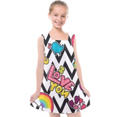 Vector Romantic Love Seamless Pattern Kids  Cross Back Dress by Vaneshart