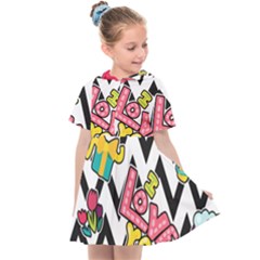 Vector Romantic Love Seamless Pattern Kids  Sailor Dress by Vaneshart