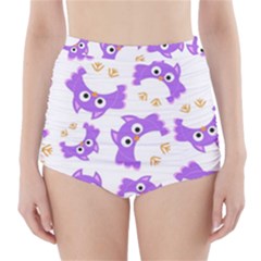 Purple Owl Pattern Background High-waisted Bikini Bottoms by Vaneshart