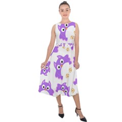 Purple Owl Pattern Background Midi Tie-back Chiffon Dress by Vaneshart