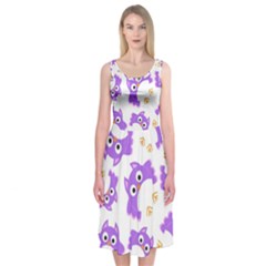 Purple Owl Pattern Background Midi Sleeveless Dress by Vaneshart