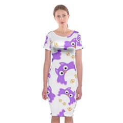 Purple Owl Pattern Background Classic Short Sleeve Midi Dress by Vaneshart