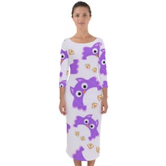 Purple Owl Pattern Background Quarter Sleeve Midi Bodycon Dress by Vaneshart